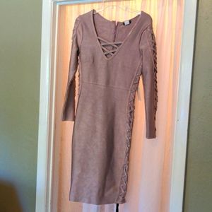 New mauve knit dress by Venus with crisscross detailing in size small.